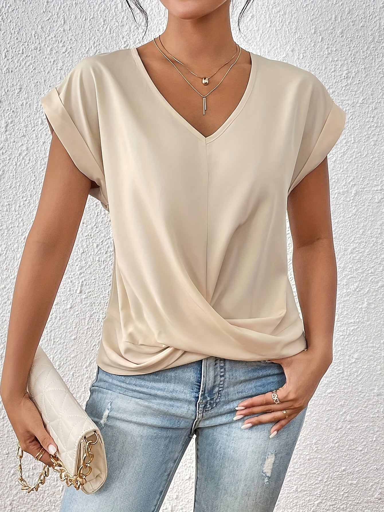 Women's Solid V-Neck T-Shirt | Short Sleeve