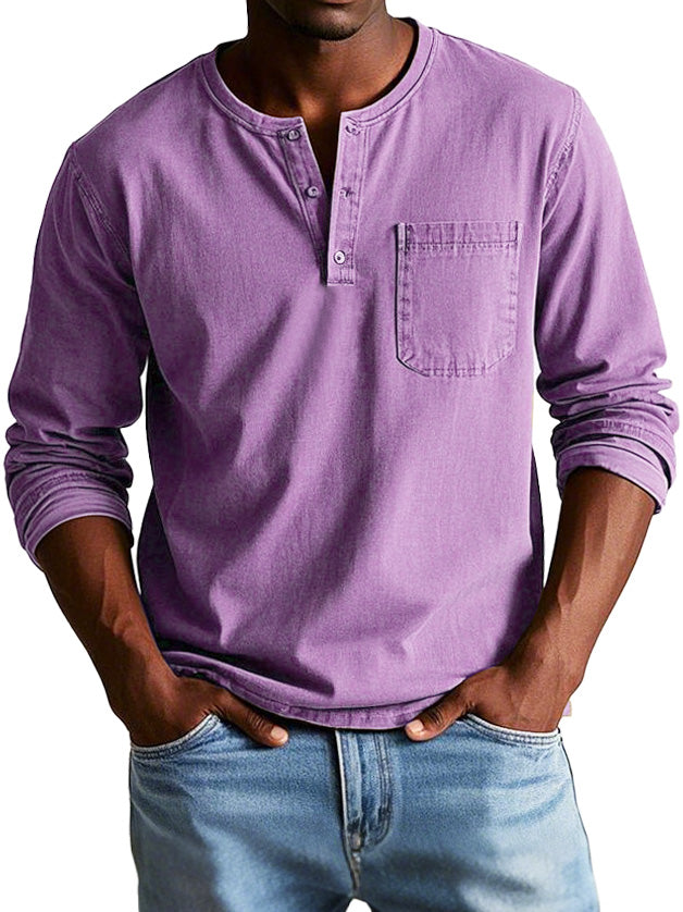 Men's Long Sleeve Henley T-Shirt | with Chest Pocket