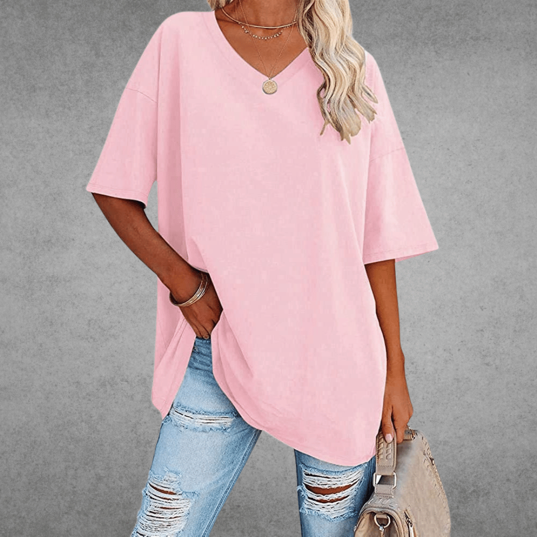 Women's Solid Color V-Neck T-Shirt | Oversized