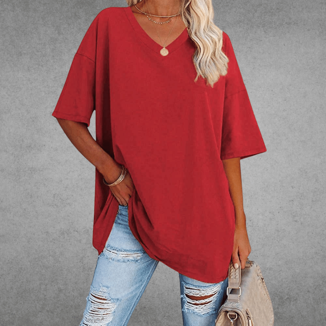 Women's Solid Color V-Neck T-Shirt | Oversized