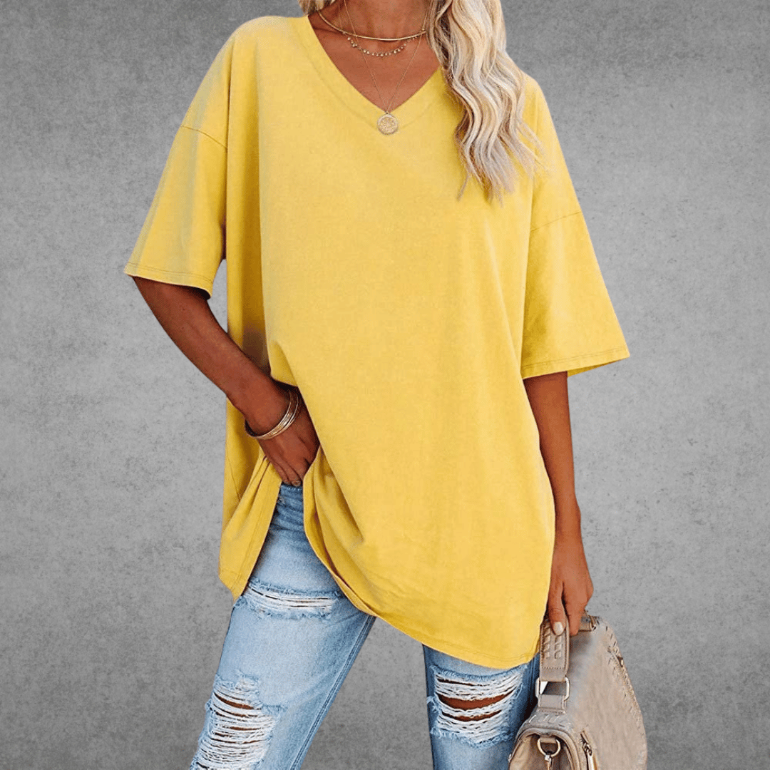 Women's Solid Color V-Neck T-Shirt | Oversized
