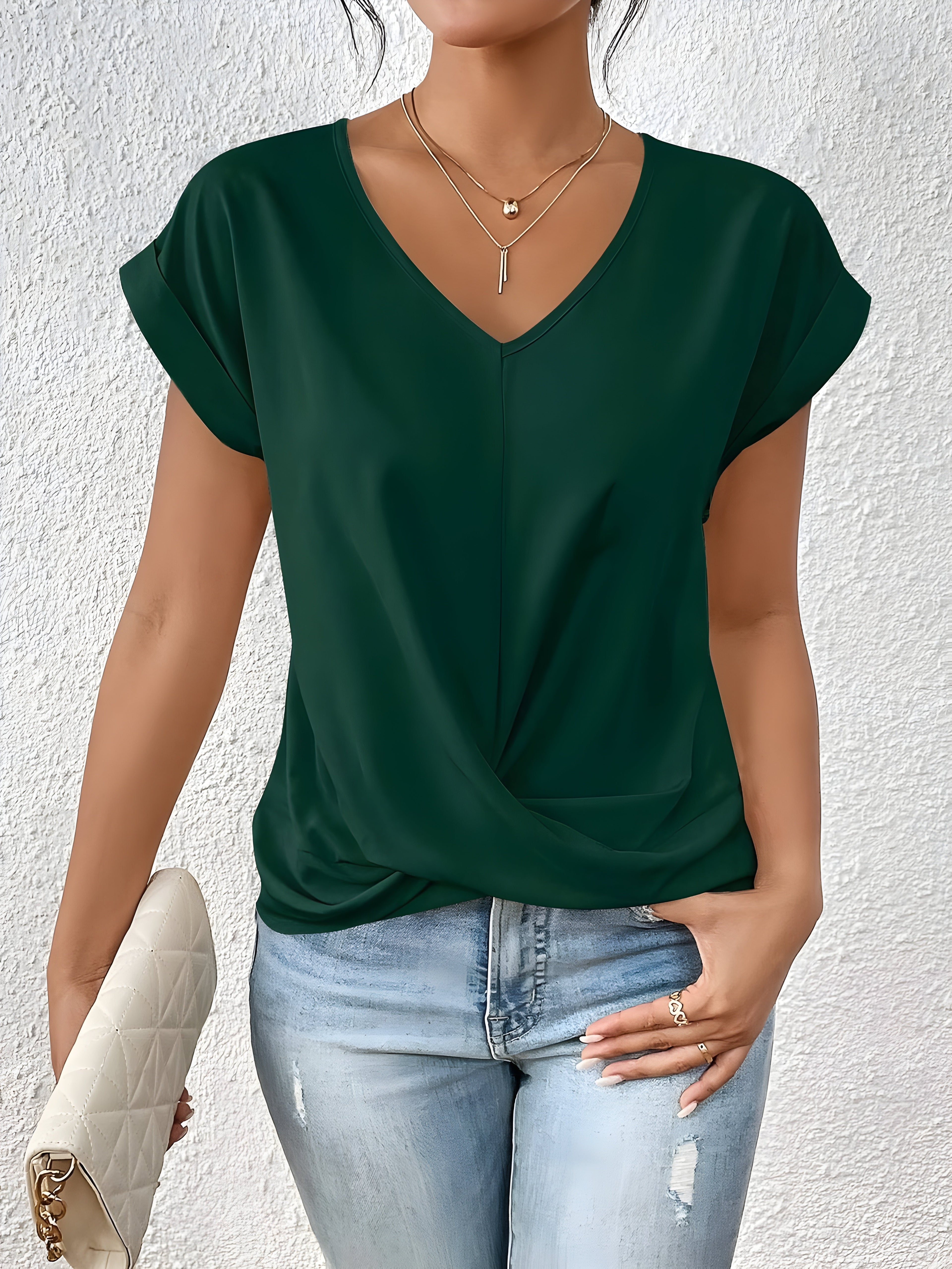 Women's Solid V-Neck T-Shirt | Short Sleeve