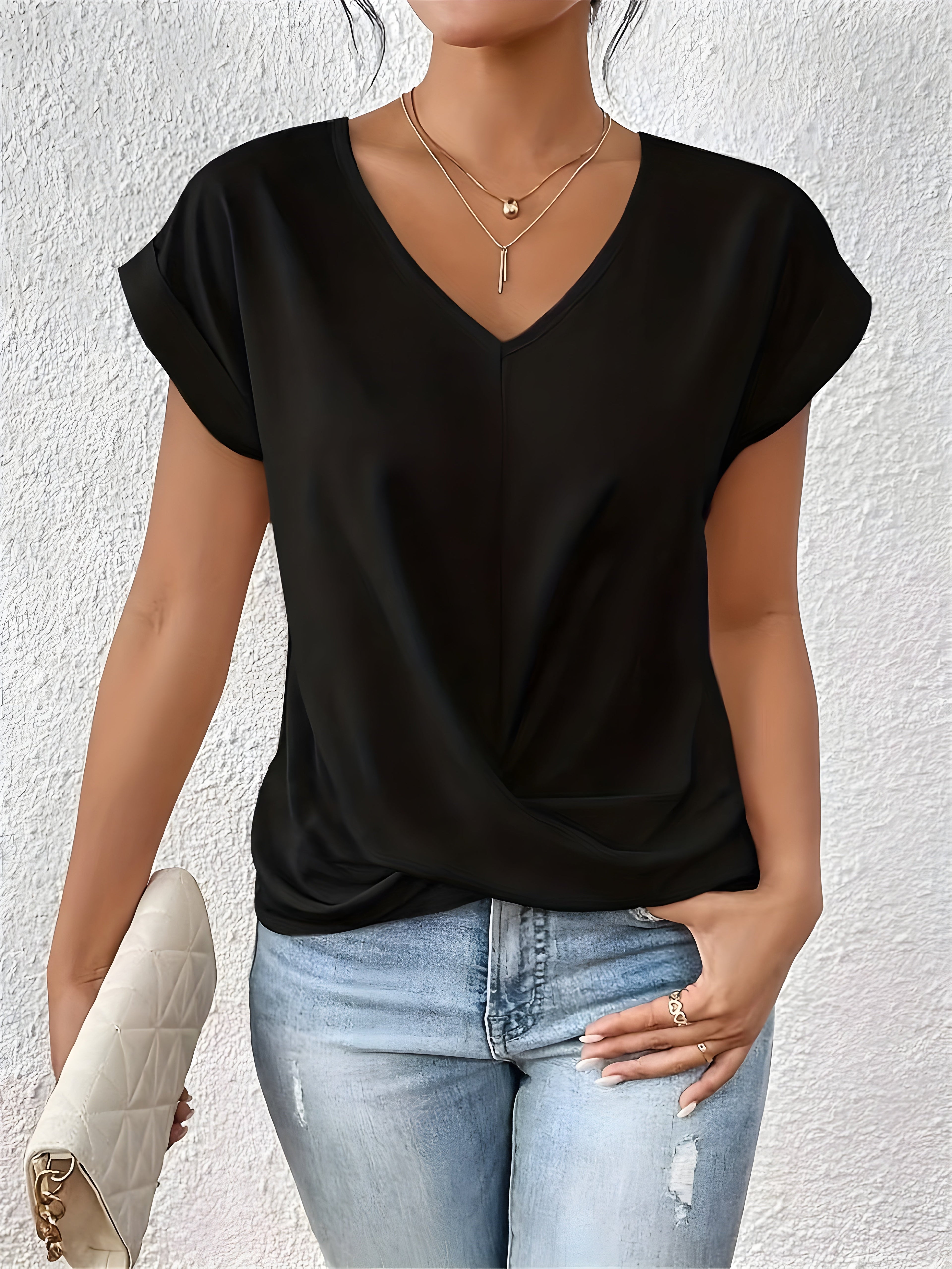 Women's Solid V-Neck T-Shirt | Short Sleeve