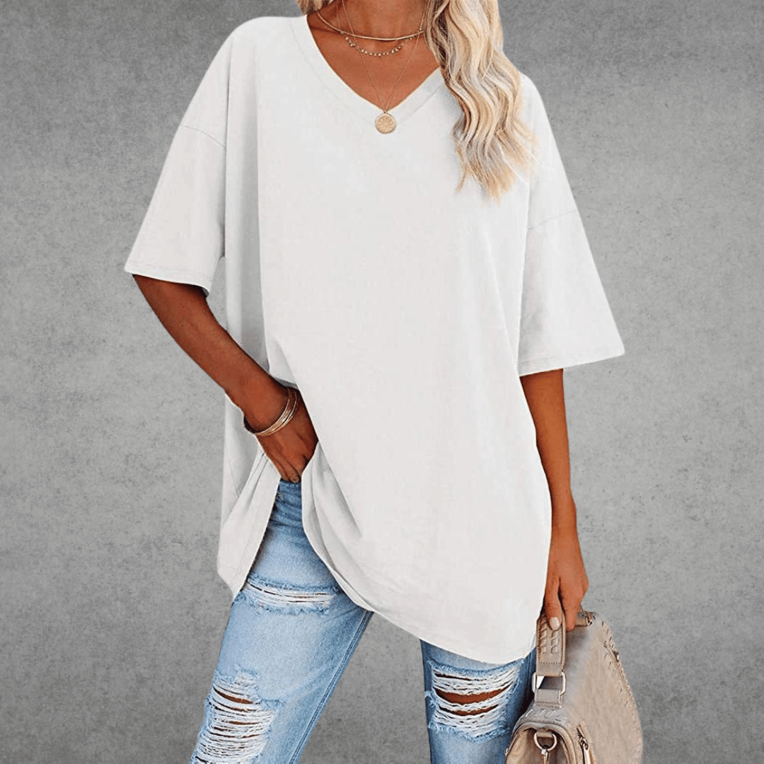 Women's Solid Color V-Neck T-Shirt | Oversized