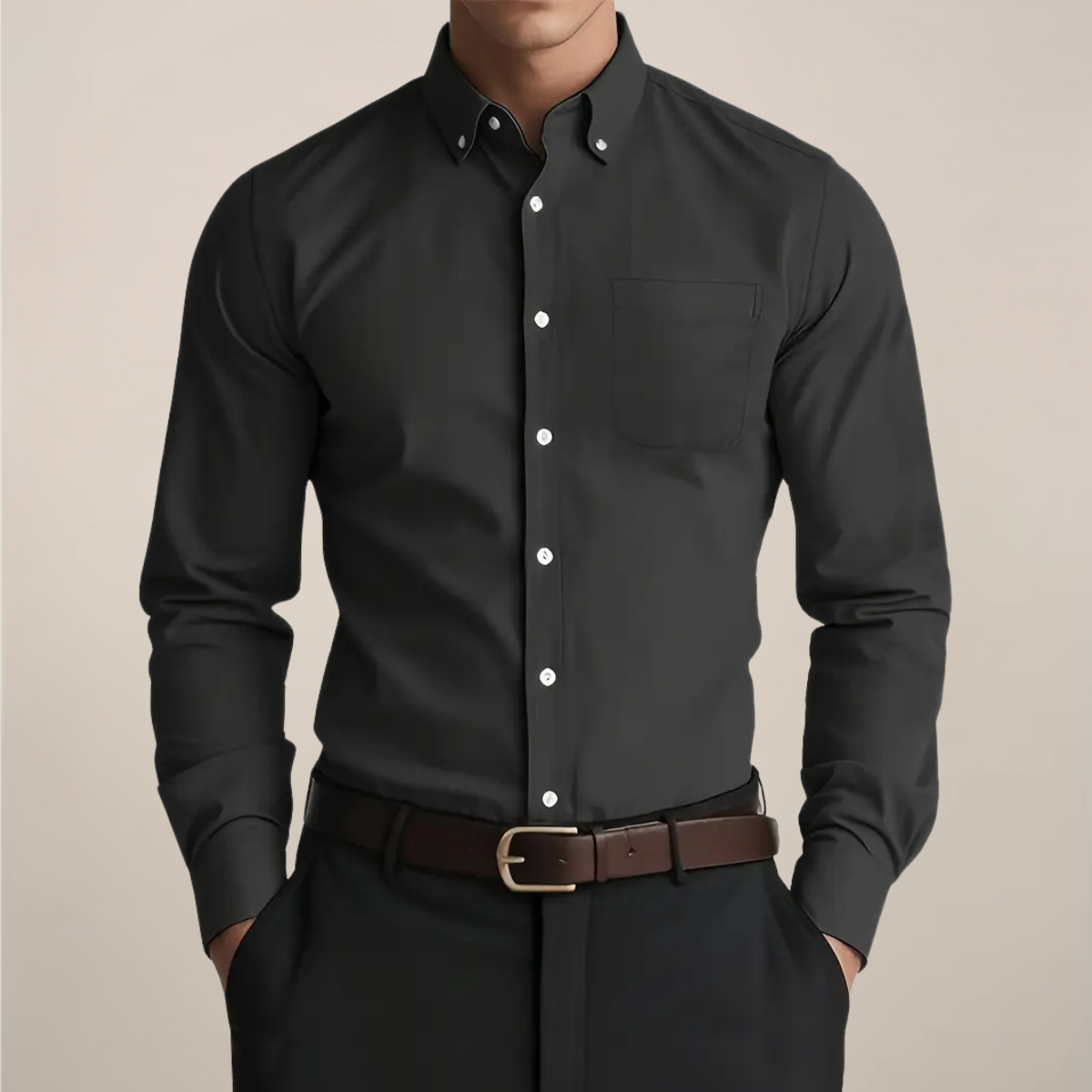 Men's Casual Button-Down Long Sleeve Shirt | with Chest Pocket