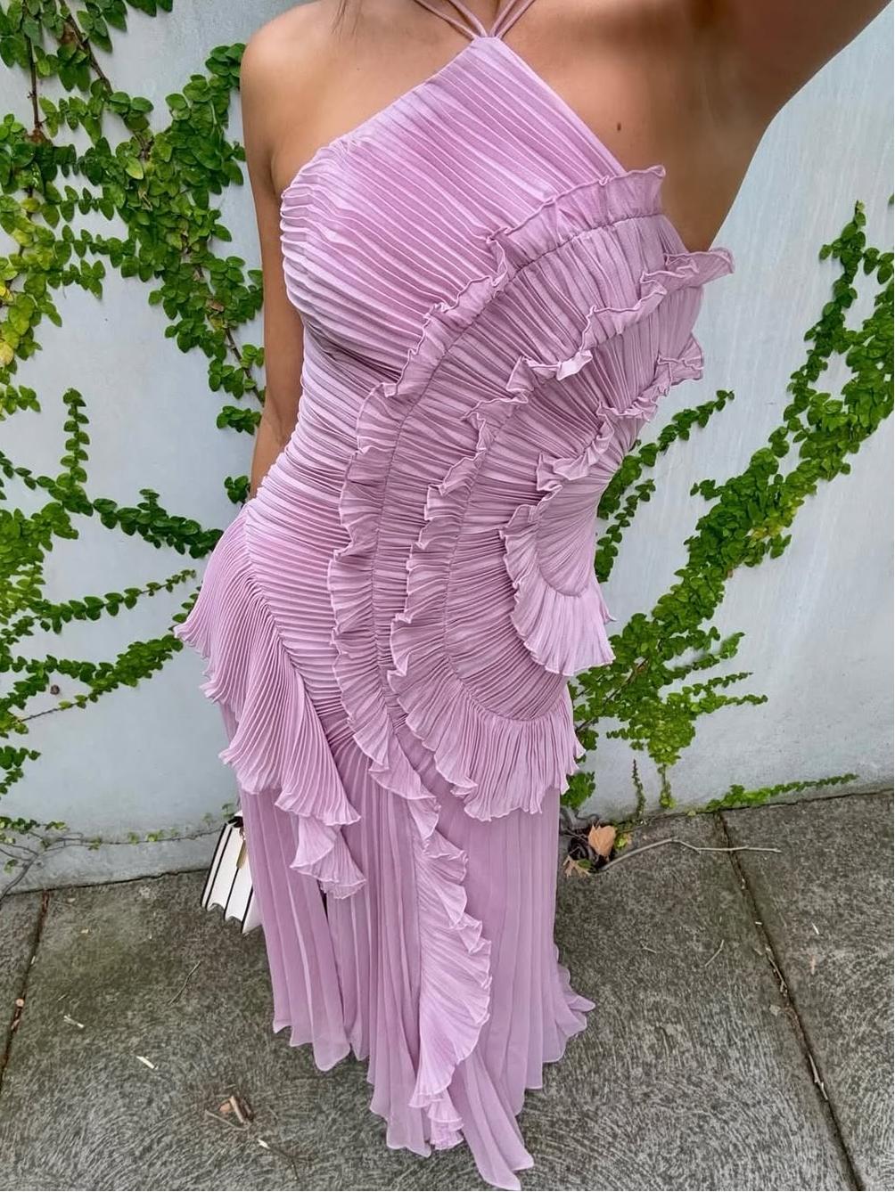 Women's Asymmetric Pleated Dress | Long