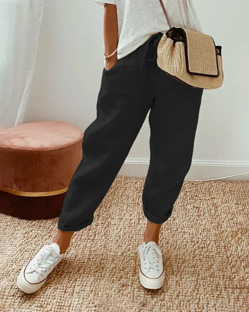 Women’s Casual Loose Fit Linen Pants | with Drawstring