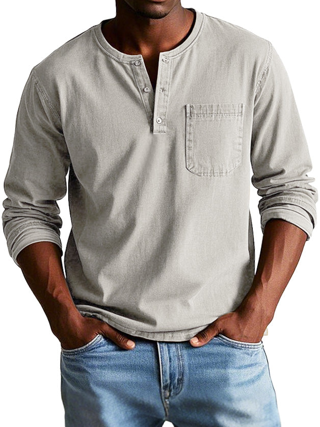 Men's Long Sleeve Henley T-Shirt | with Chest Pocket