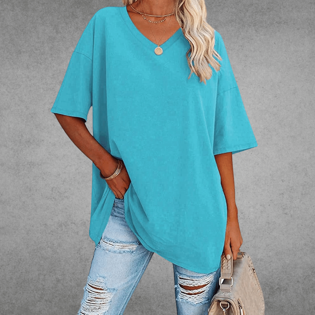 Women's Solid Color V-Neck T-Shirt | Oversized