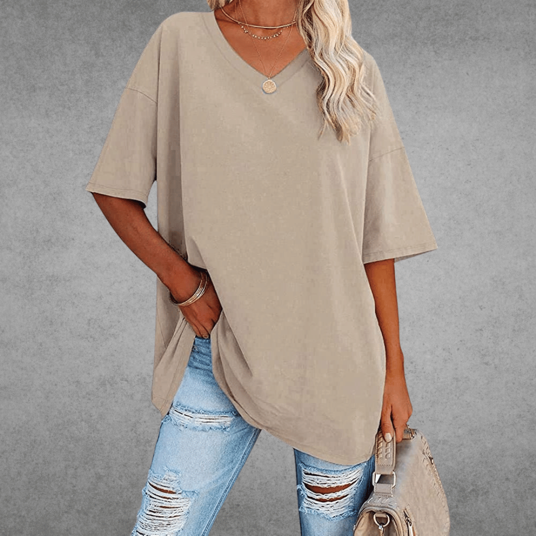 Women's Solid Color V-Neck T-Shirt | Oversized