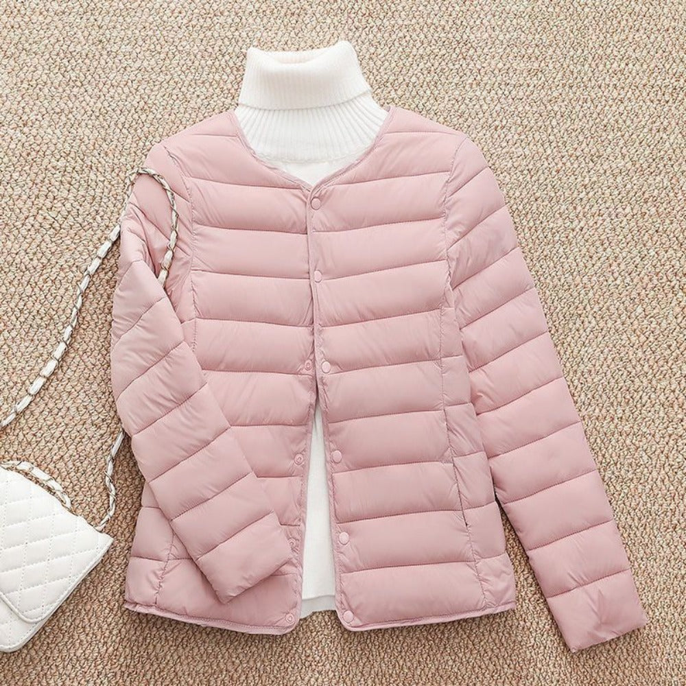 Lightweight Down Jacket with Snap Buttons for Women - Sebastiana