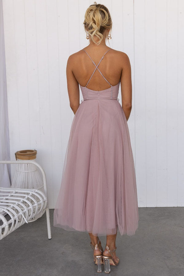 Party Corset Midi Dress | Tulle Skirt