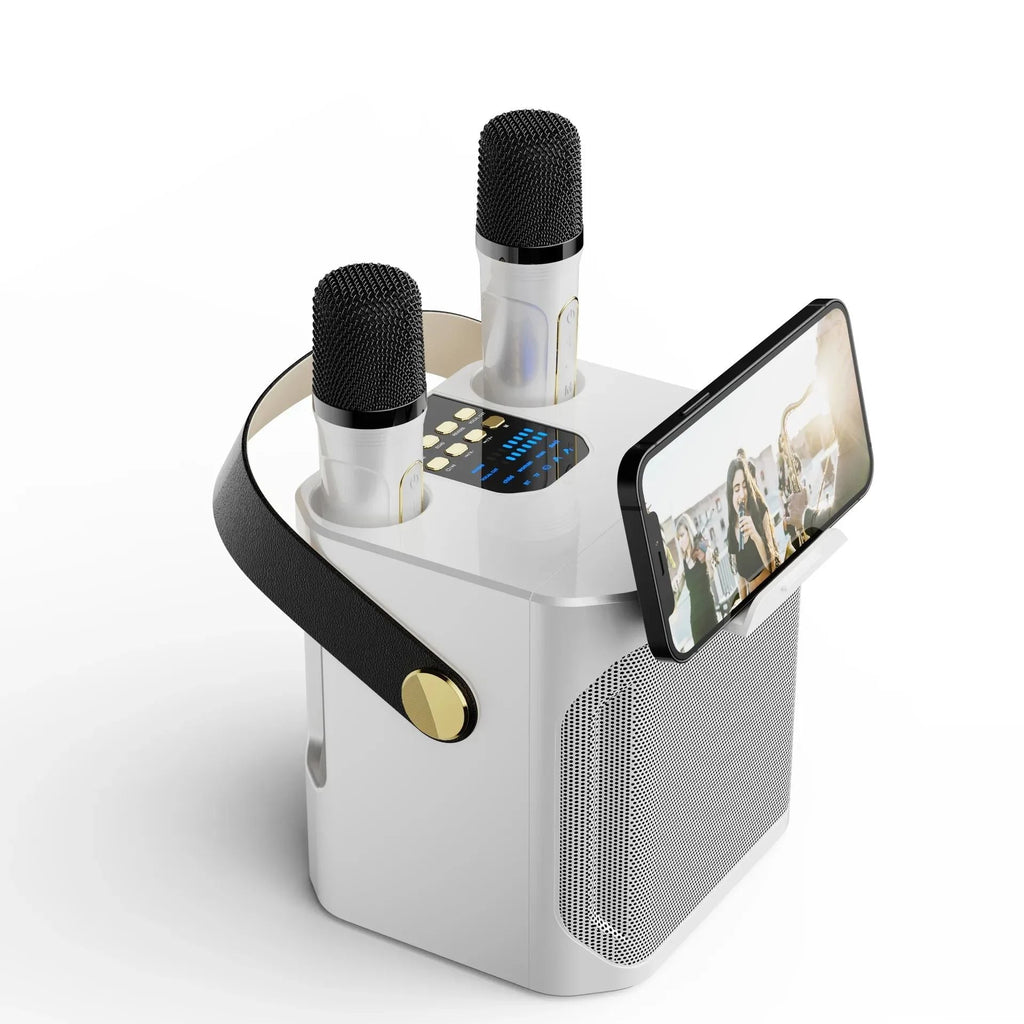 High-Performance Portable Karaoke Bluetooth Speaker – 360° Stereo Surround Wireless Subwoofer with Dual Microphones