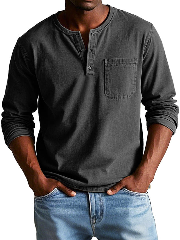 Men's Long Sleeve Henley T-Shirt | with Chest Pocket