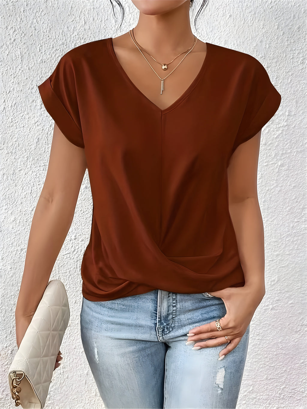 Women's Solid V-Neck T-Shirt | Short Sleeve