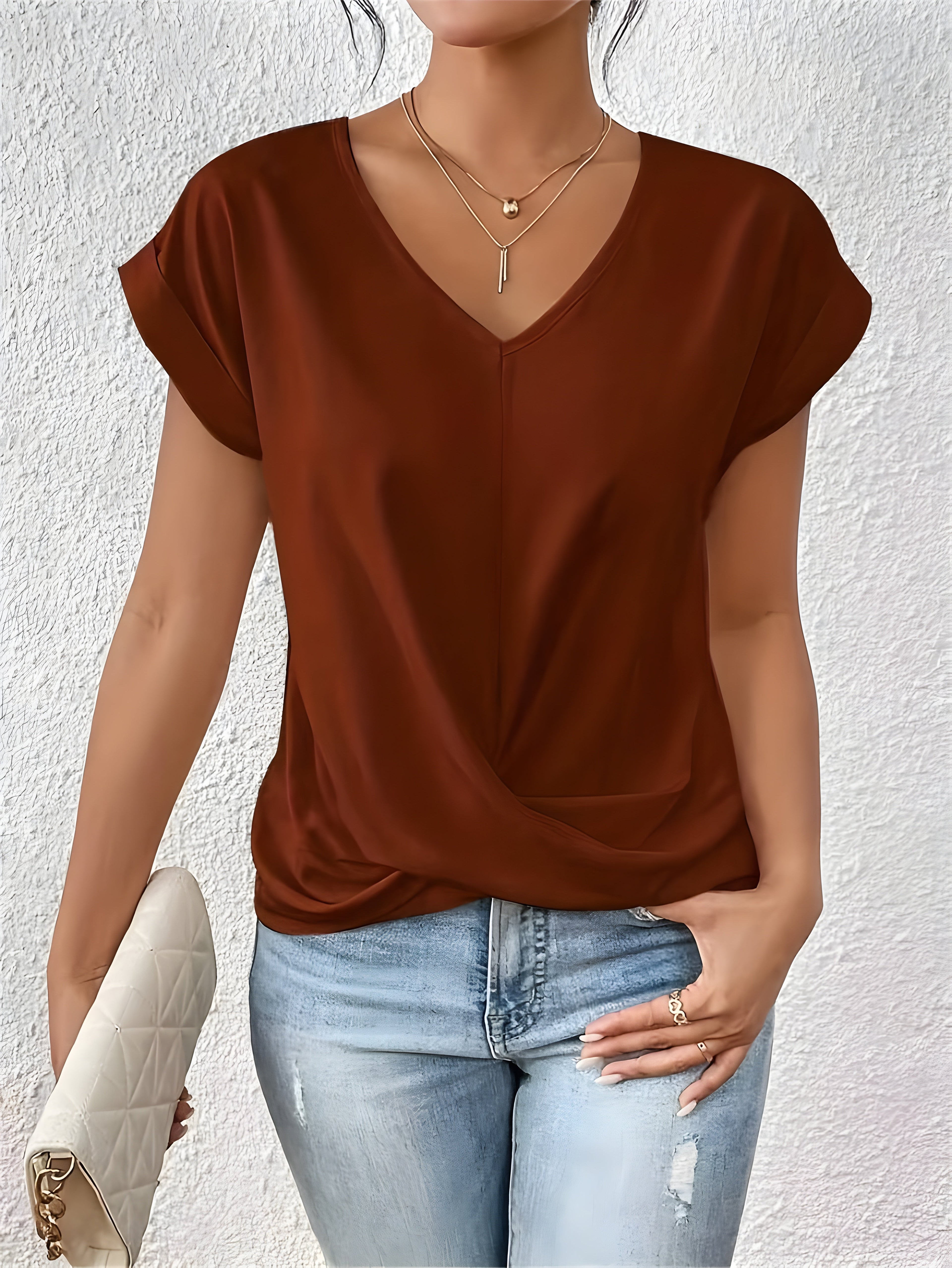 Women's Solid V-Neck T-Shirt | Short Sleeve