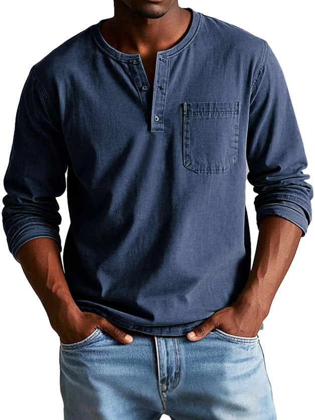 Men's Long Sleeve Henley T-Shirt | with Chest Pocket