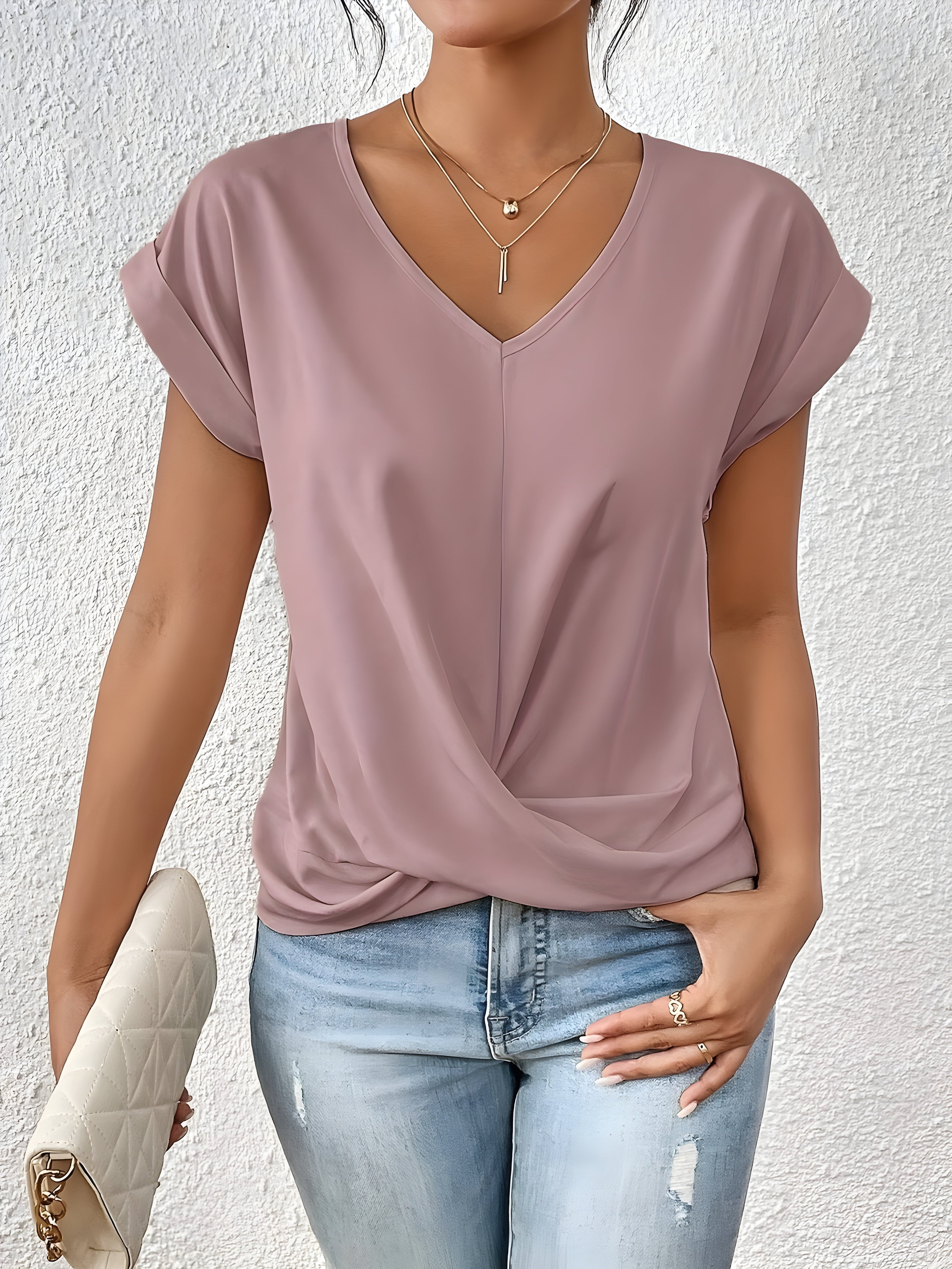 Women's Solid V-Neck T-Shirt | Short Sleeve