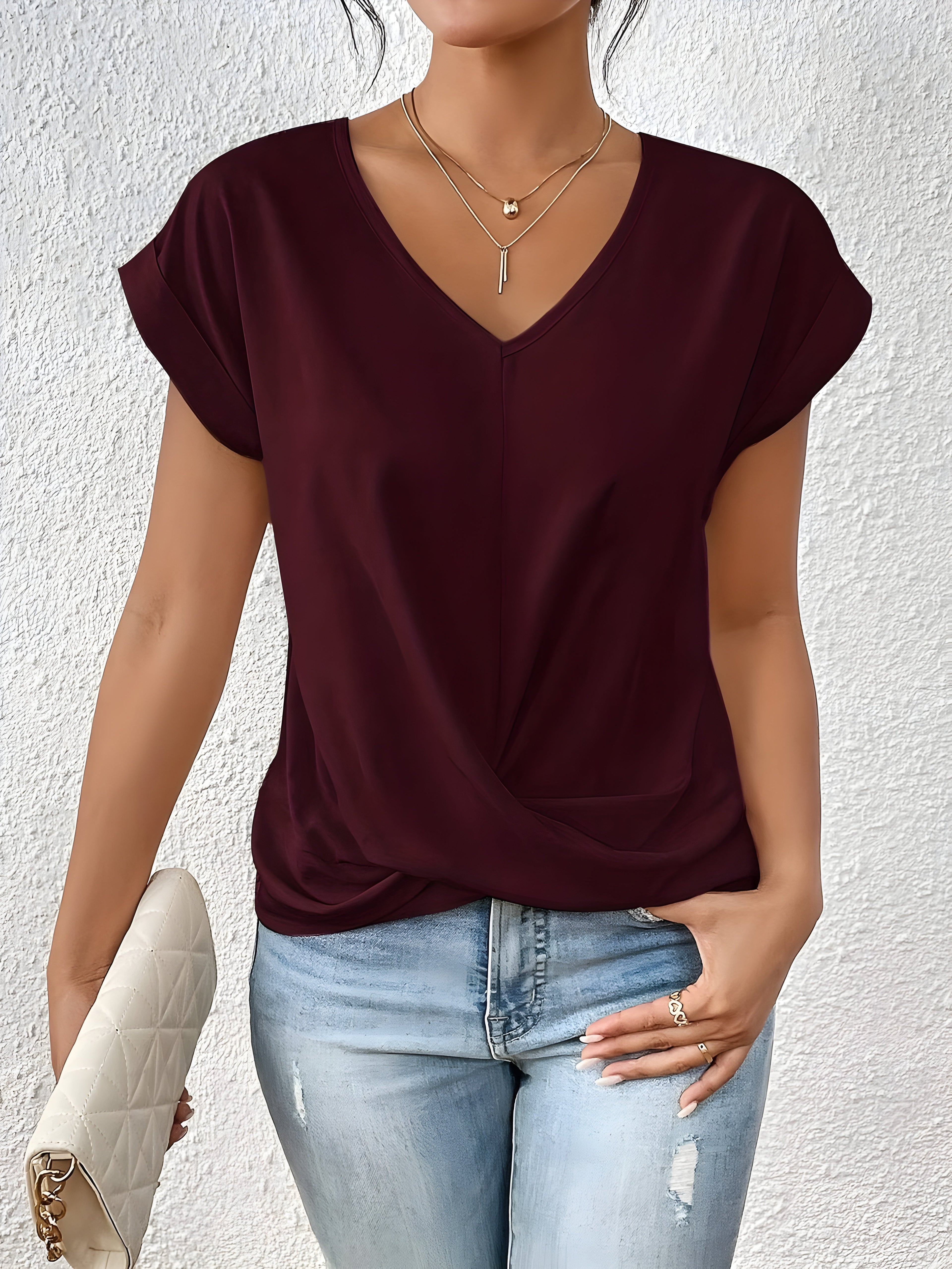 Women's Solid V-Neck T-Shirt | Short Sleeve