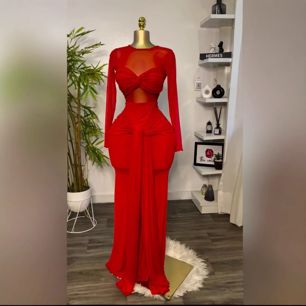 Maxi Dress with Sheer Long Sleeves for Women - Melania