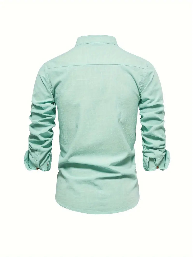 Men's Stand Collar Casual Shirt | Long Sleeve