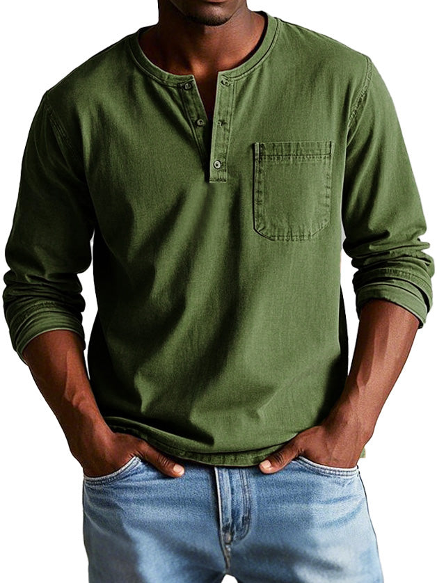 Men's Long Sleeve Henley T-Shirt | with Chest Pocket