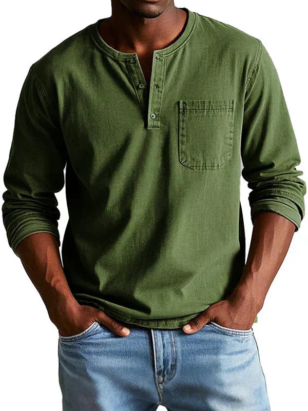 Men's Long Sleeve Henley T-Shirt | Casual