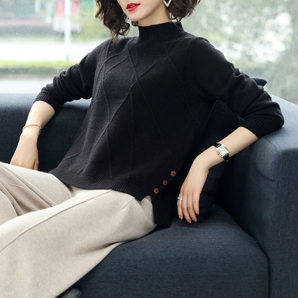 Knit Sweater with Side Buttons for Women - Romana