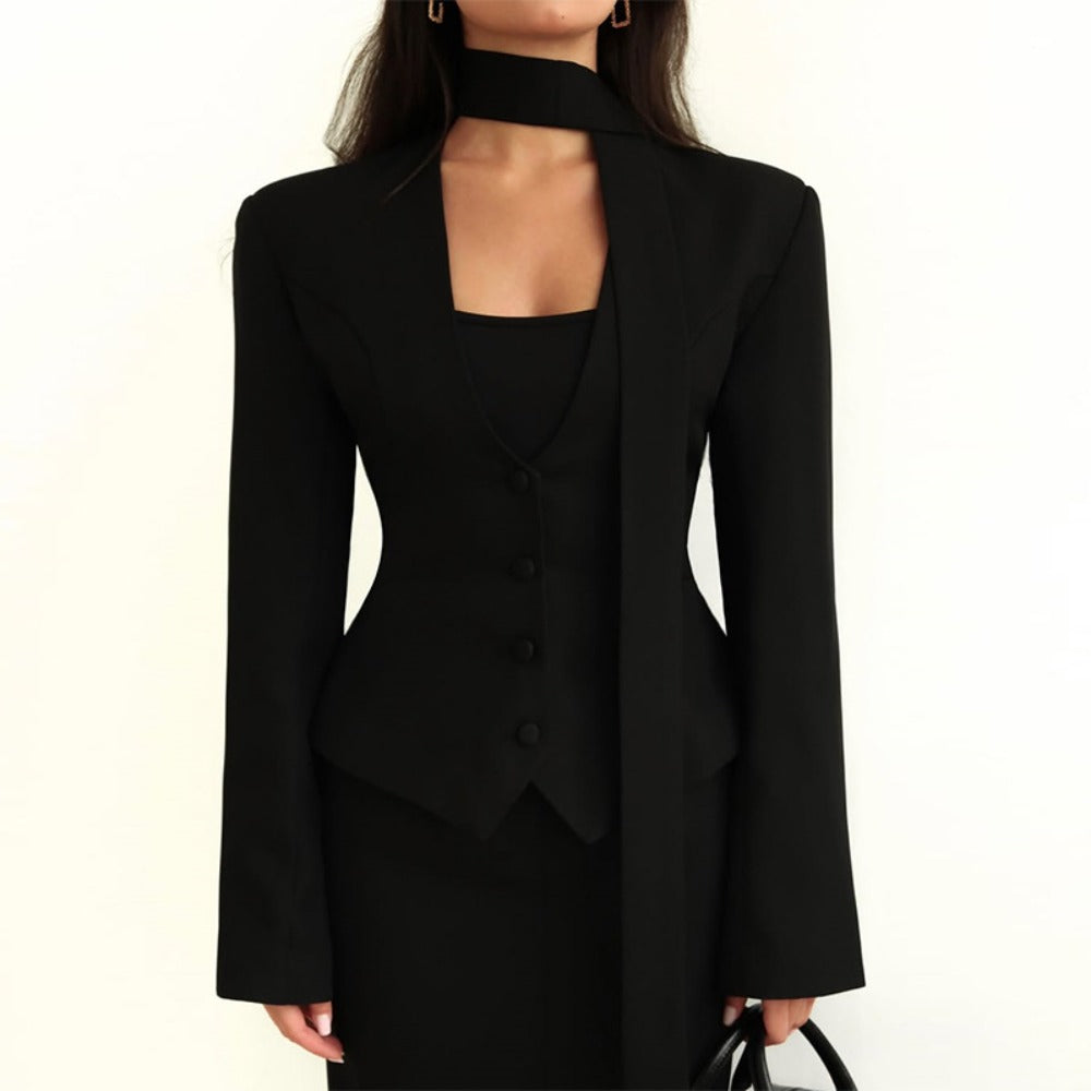 Long Sleeve Blazer Jacket with Scarf for Women - Rosella
