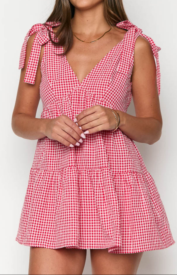 Allegra Red Gingham Mini Dress