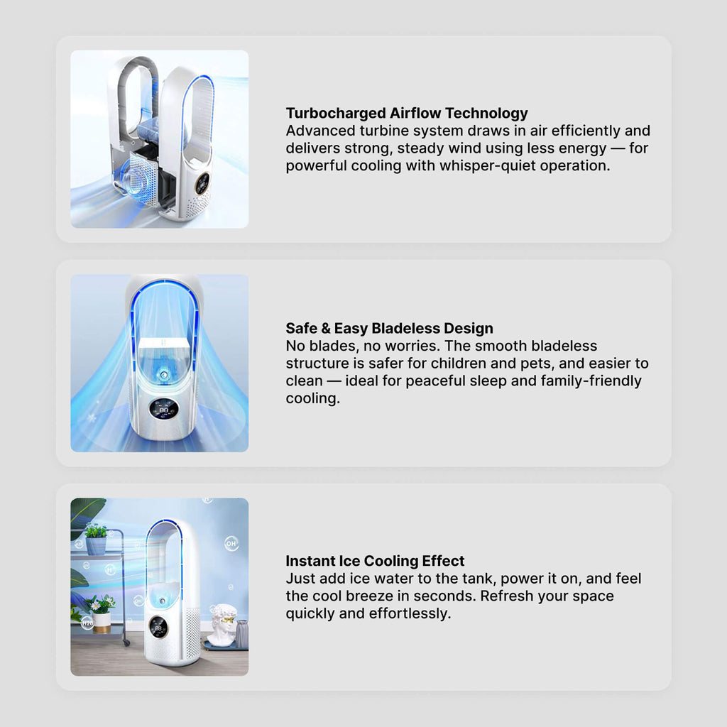 Silent Bladeless Portable Air Conditioner: Ergonomic Design for Home and Office Use