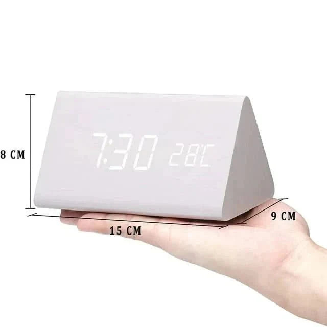 Wooden Look LED Alarm Clock with Three Alarms, Temperature Display, and Adjustable Brightness