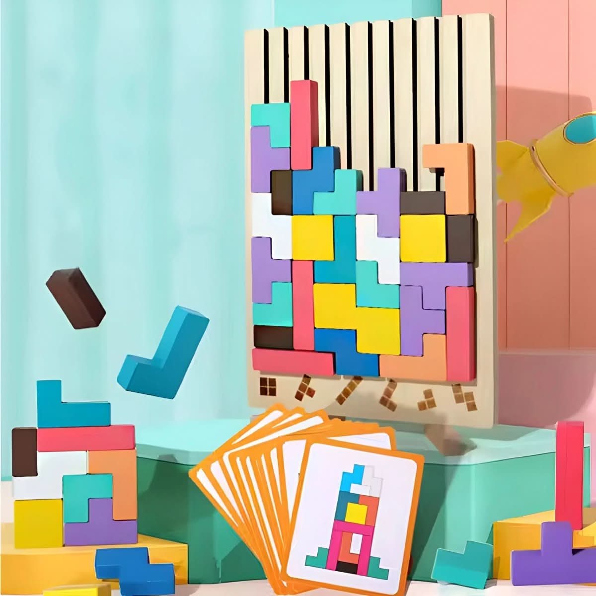 Montessori Wooden Tetris for Creative Stacking and Logic Training