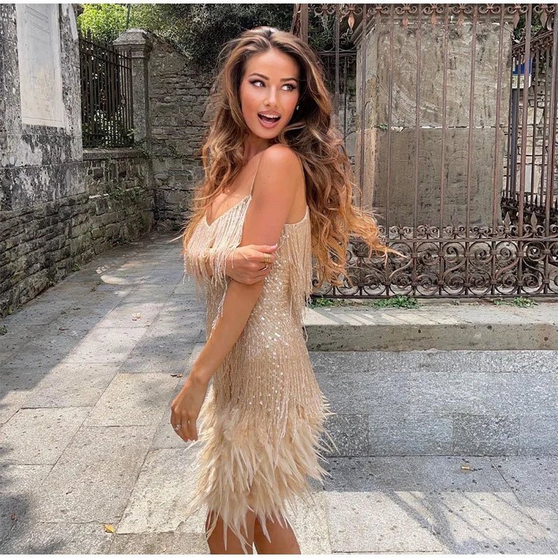 Women's Feather Sequin Dress | Mini