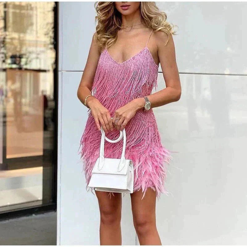 Women's Feather Sequin Dress | Mini