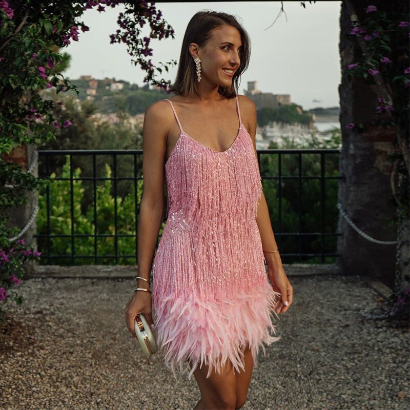 Women's Feather Sequin Dress | Mini