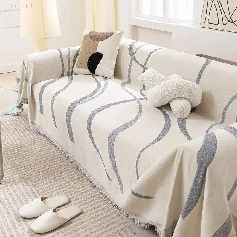 Reversible Chenille and Cotton Sofa Cover – Soft and Luxurious