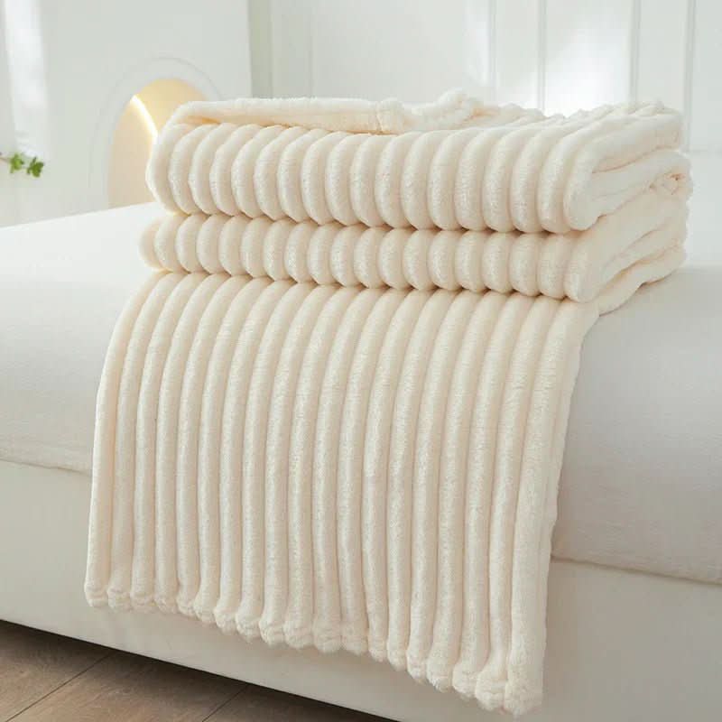 Wide Flannel Fleece Blanket with Stripe Pattern