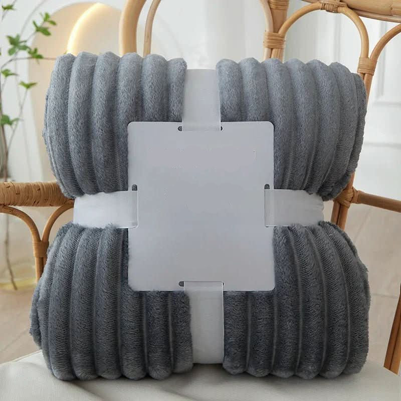 Wide Flannel Fleece Blanket with Stripe Pattern