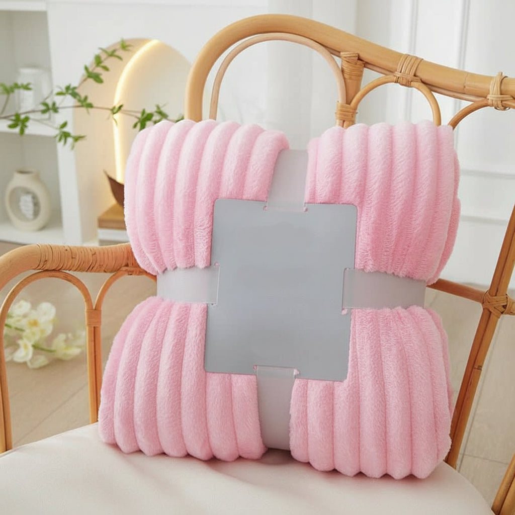 Wide Flannel Fleece Blanket with Stripe Pattern
