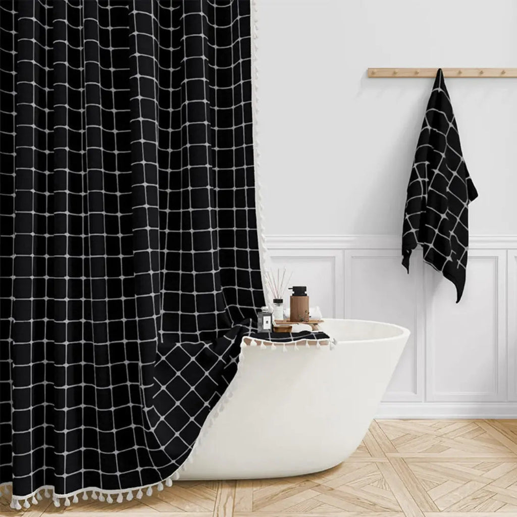 Bohemian Linen Shower Curtain with Tassels & Waterproof Design