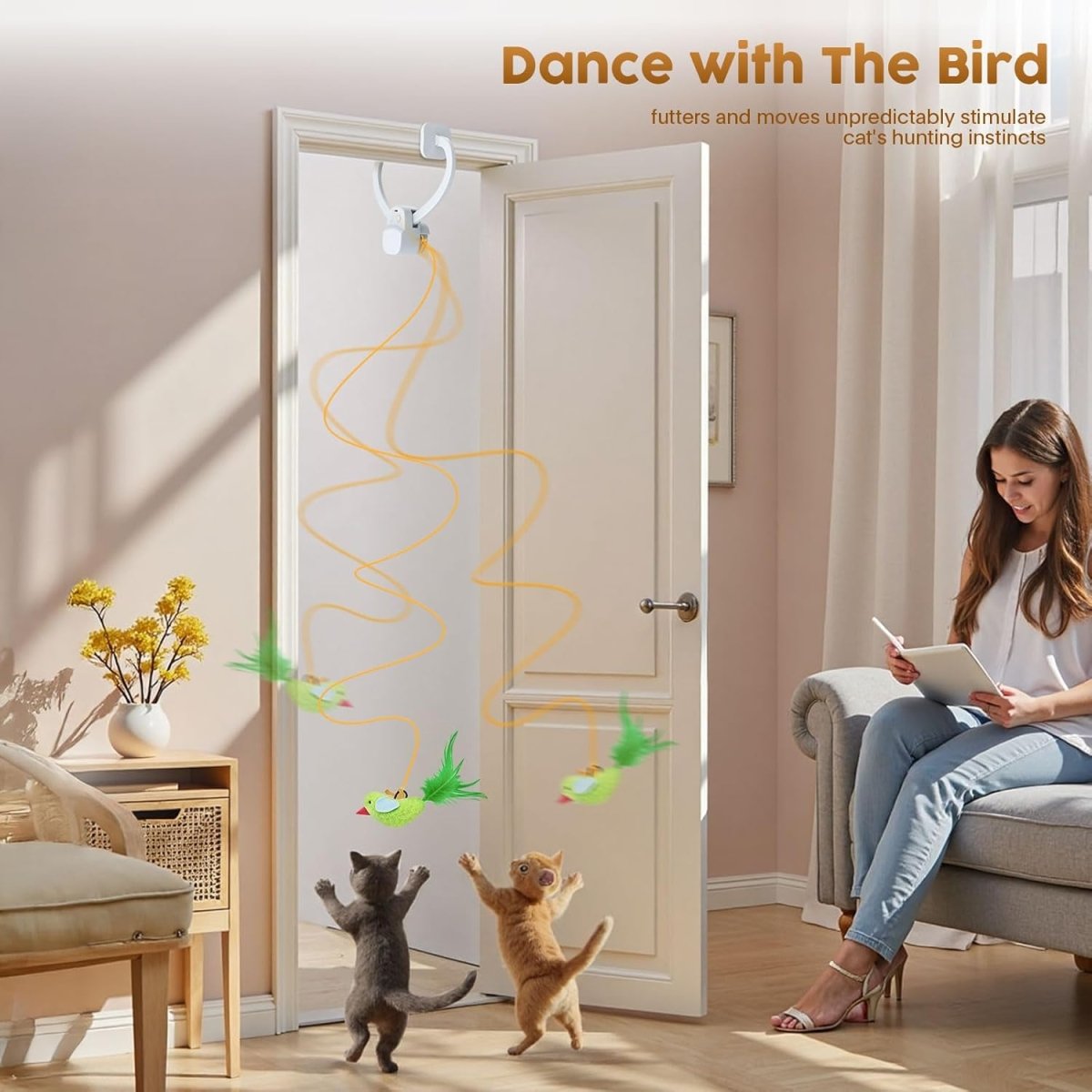 Motion-Activated Bird Toy for Indoor Cats