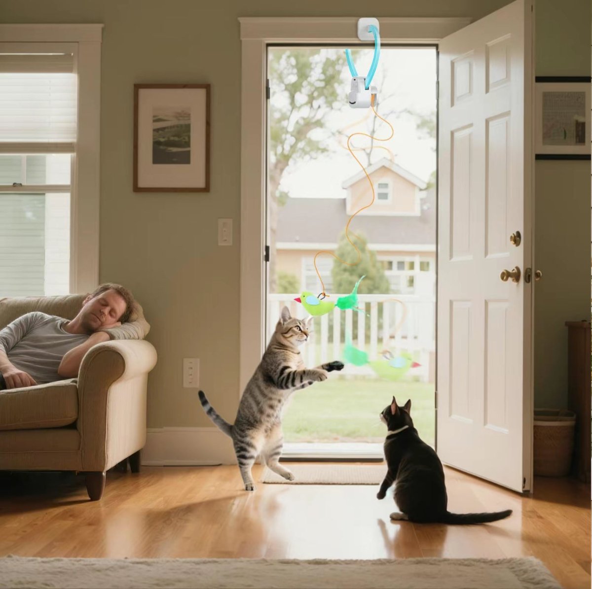 Motion-Activated Bird Toy for Indoor Cats