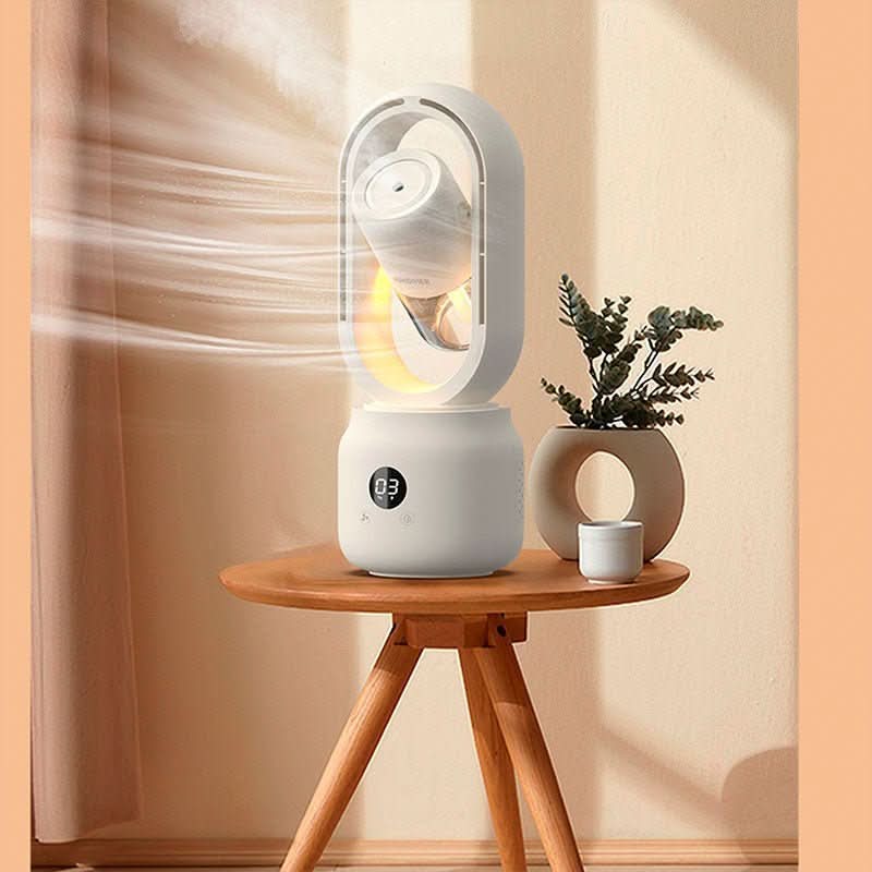 Portable Blade-Free Fan with Humidifier and Night Light for Refreshing Comfort