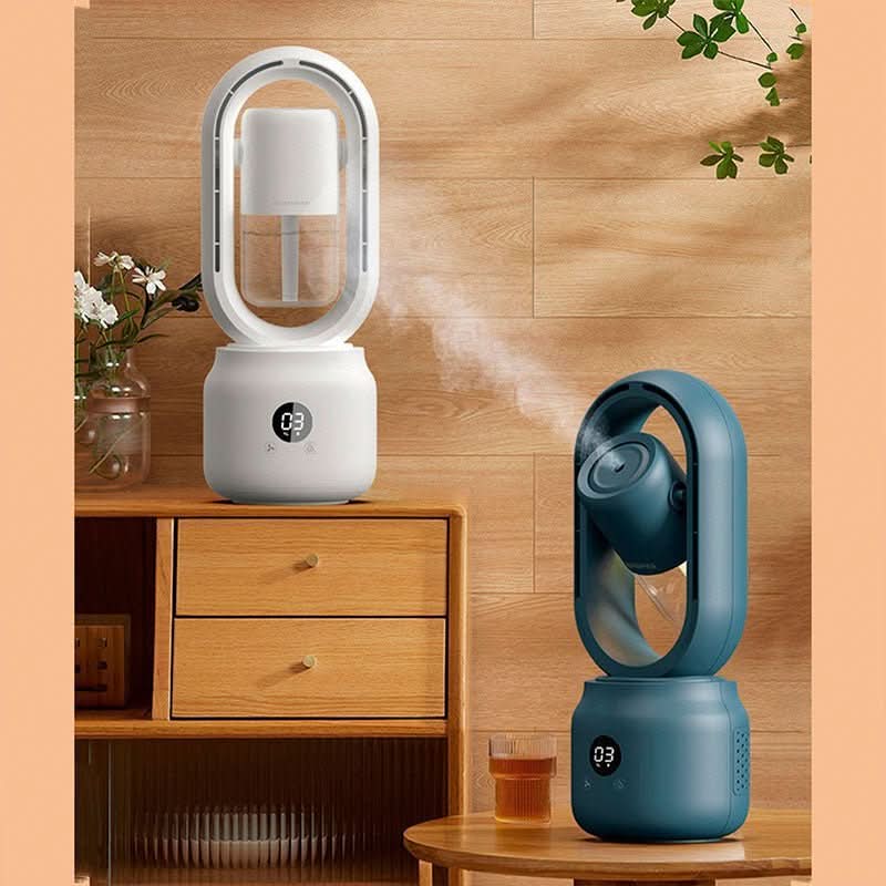 Portable Blade-Free Fan with Humidifier and Night Light for Refreshing Comfort