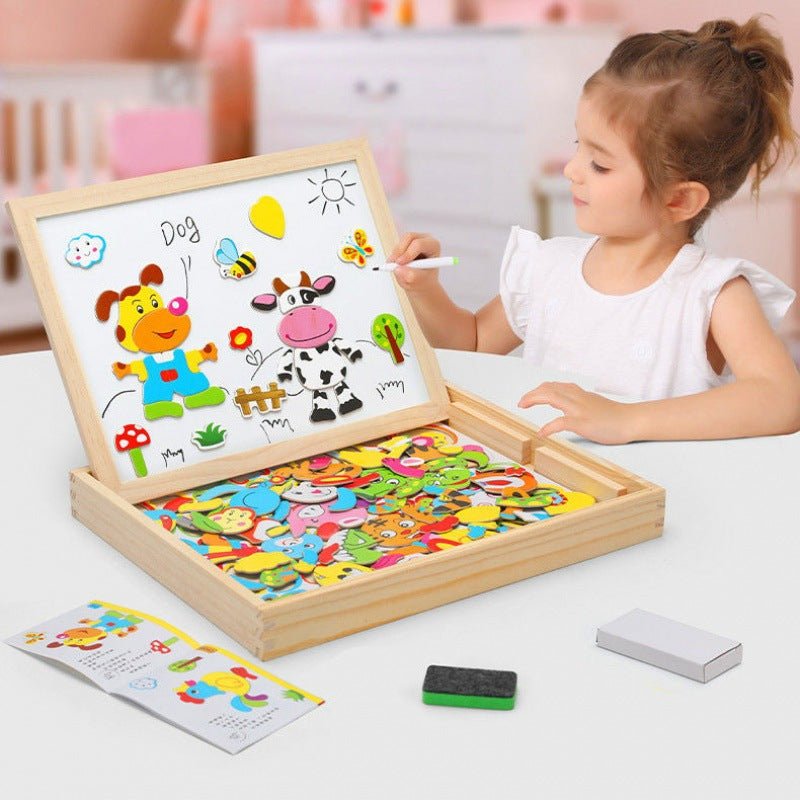 2-in-1 Montessori Drawing Board with Magnetic Surface & Chalkboard for Kids