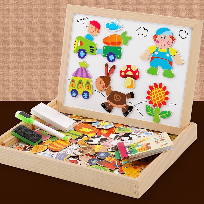 2-in-1 Montessori Drawing Board with Magnetic Surface & Chalkboard for Kids