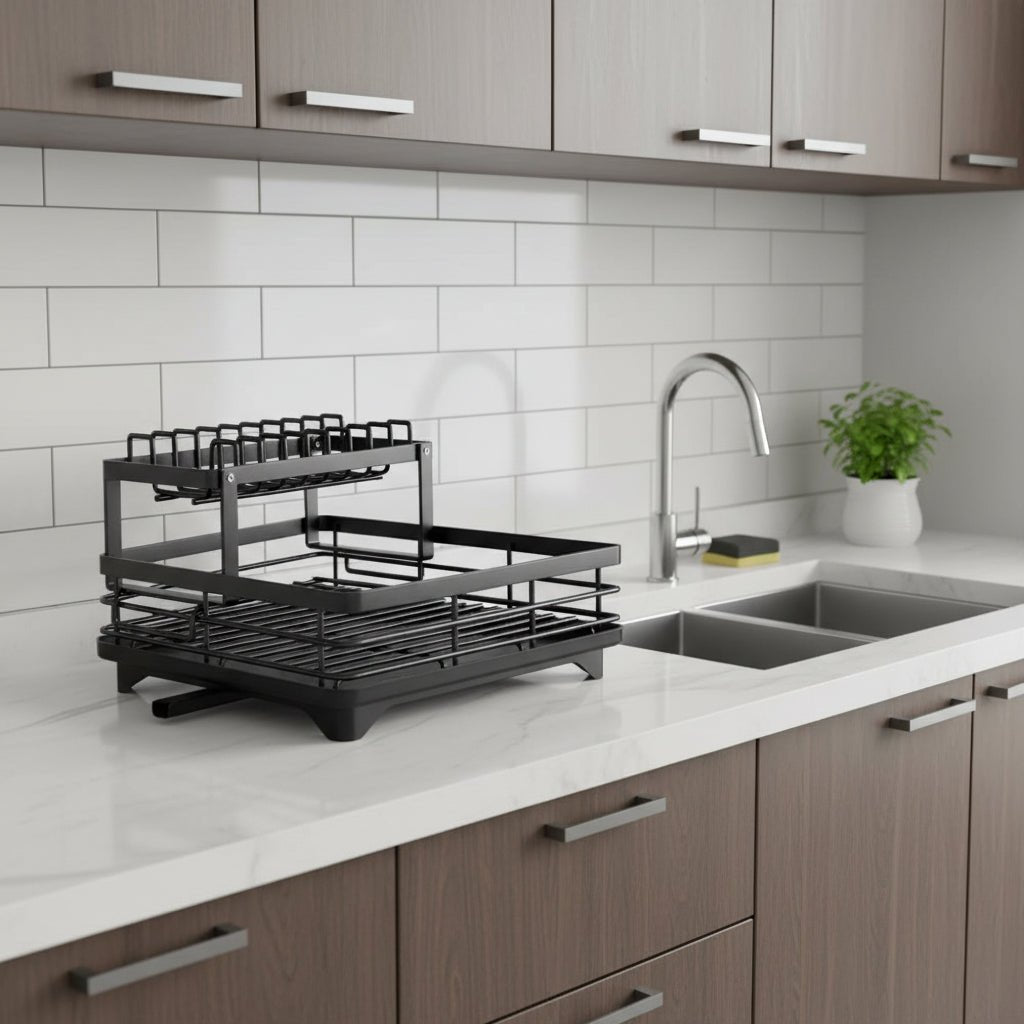 Foldable Stainless Steel Dish Rack - Space-Saving Design for Modern Kitchens