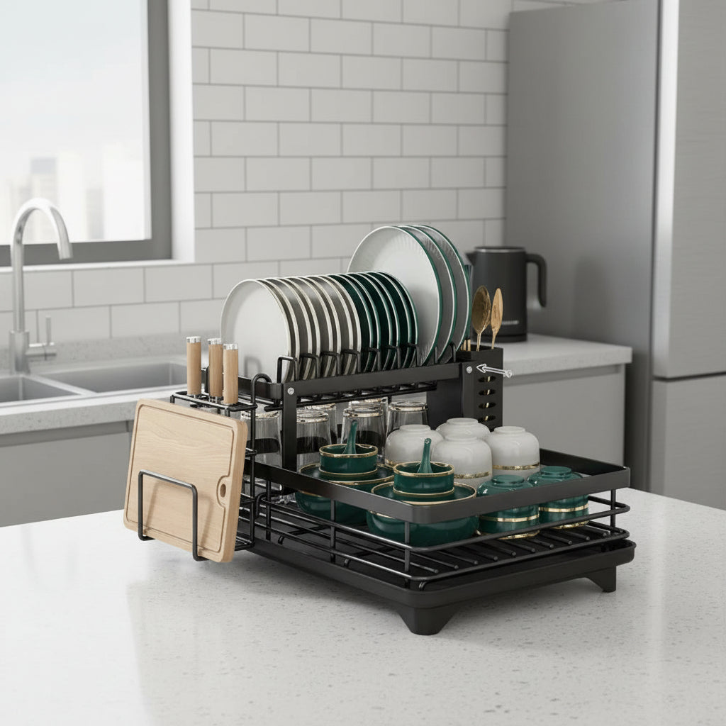 Foldable Stainless Steel Dish Rack - Space-Saving Design for Modern Kitchens