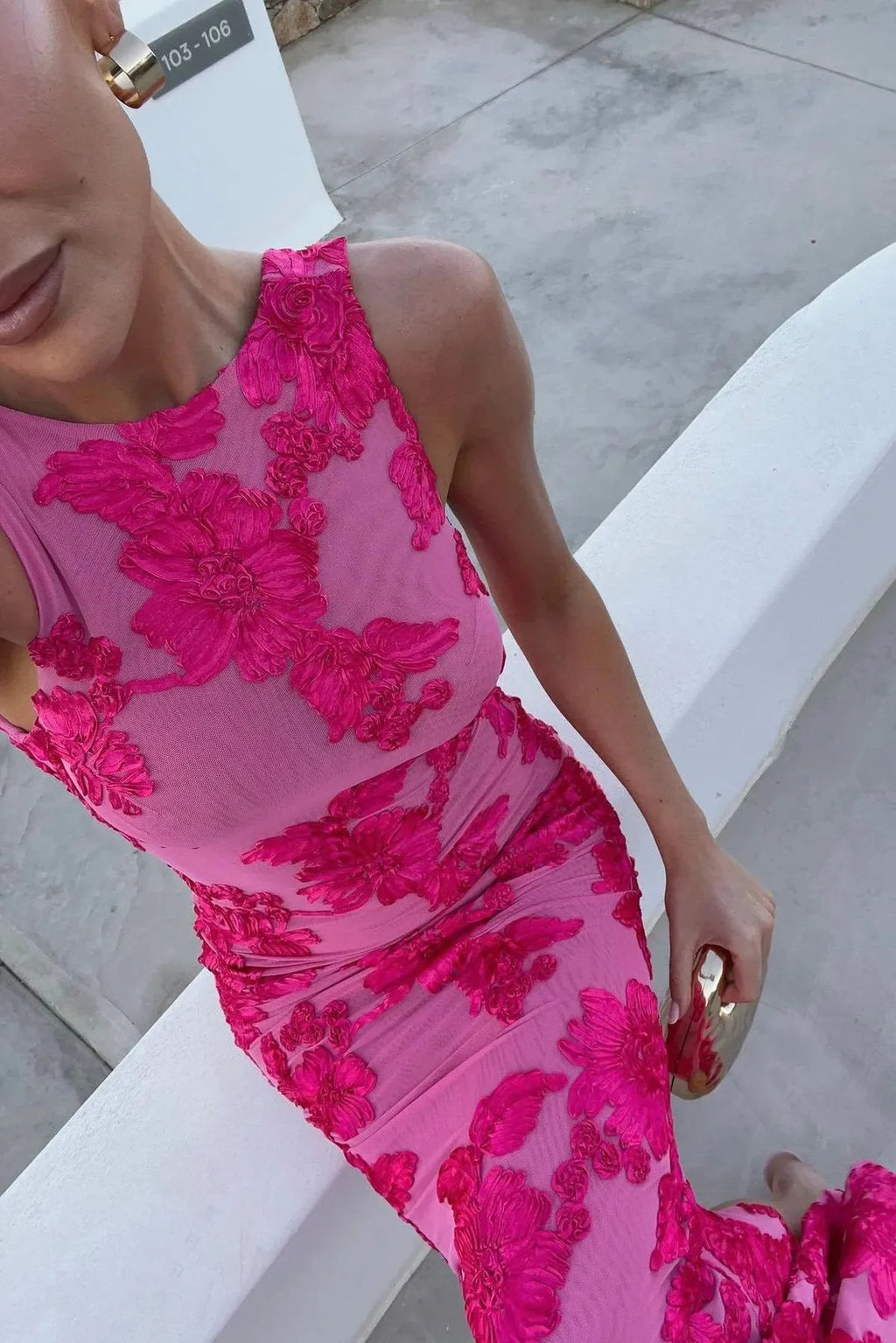 Pink Floral Embroidered Dress | Maxi